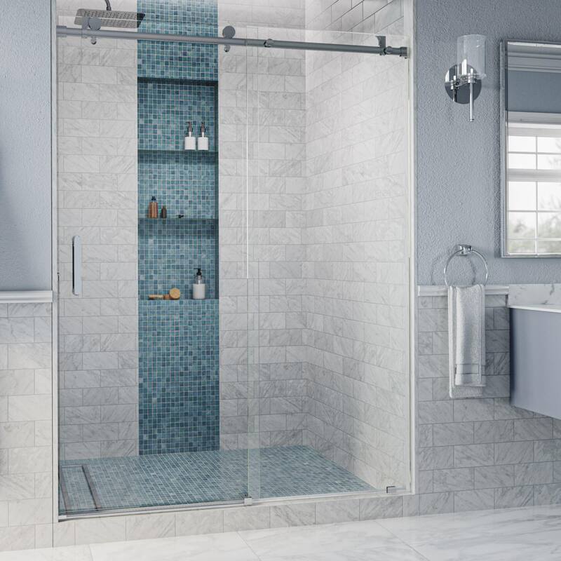 Seawin Alumni 56 - 60 x 76 inches Frameless Sliding Shower Door 3/8 in. (10 mm) Clear Tempered Glass with NanoShield Coating
