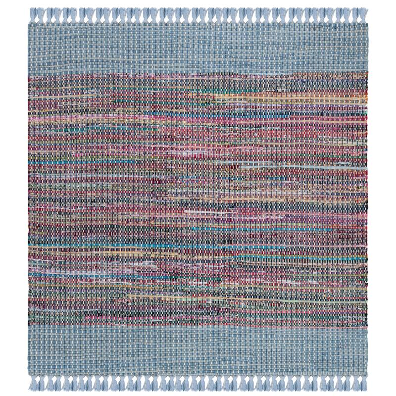 SAFAVIEH Handmade Flatweave Montauk Bylgja Casual Cotton Rug - 6' Square - Blue/Multi