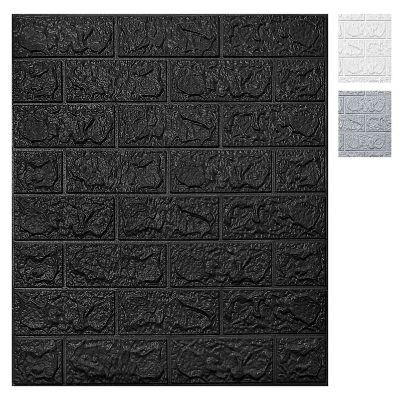 Art3d 30Pcs 3D Brick Wallpaper,Faux Foam Brick Peel and Stick for Bedroom, Living Room,43.5Sq.Ft - Black