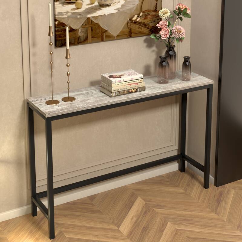 Modern 41.5 Inch Multifunctional Console Table with Sturdy Metal Frame - Grey