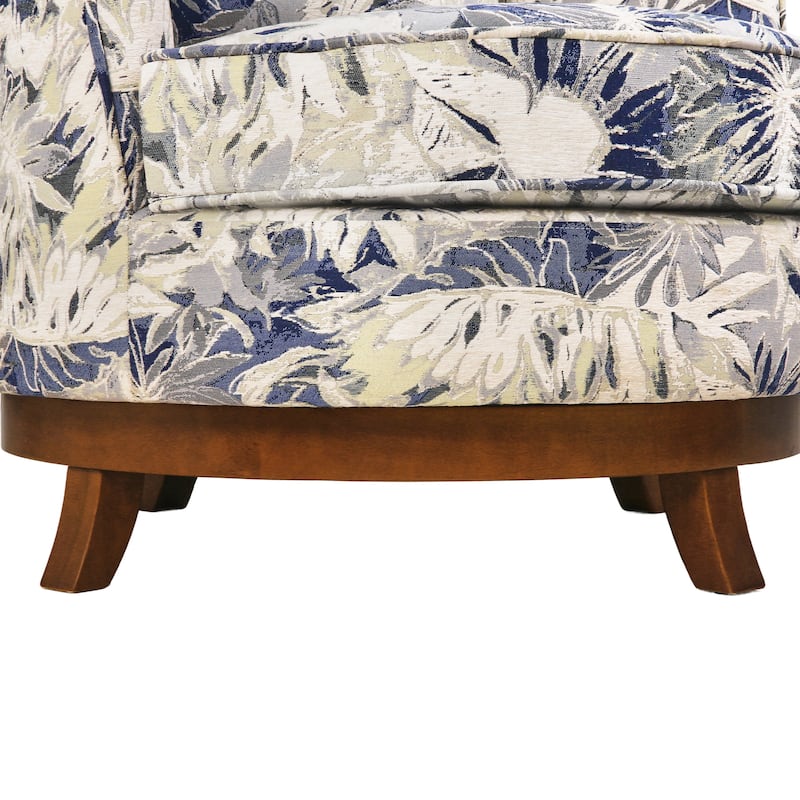 Comfortable Upholstered Swivel Chair with Soft Chenille and Wood Base