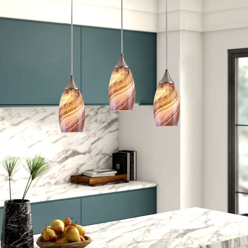 Modern Handblown Marble Art Glass Pendant Light Brushed Nickel Finished with Adjustable Cord