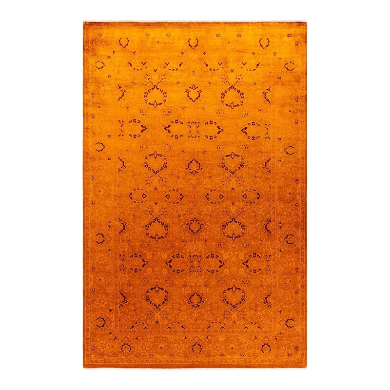 Overton Hand Knotted Wool Vintage Inspired Modern Contemporary Overdyed Orange Area Rug - 6' 1" x 9' 3"