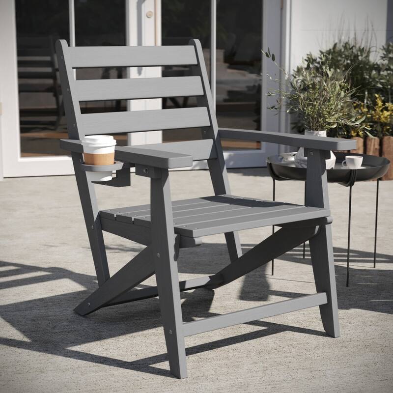 All-Weather Commercial Adirondack Dining Chair with Fold Out Cupholder