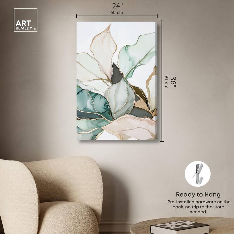 Pastel Leaves with Gold III Canvas by Art Remedy, Gallery Wrapped