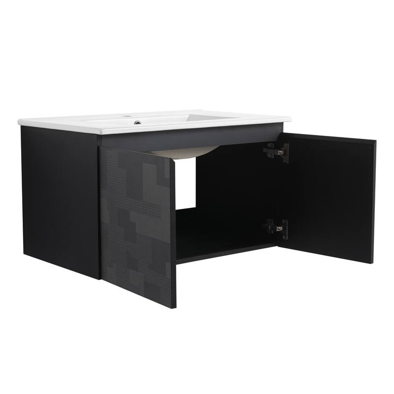30" Floating Wall-Mounted Bathroom Vanity with Soft-Close Door Hinges, Ceramic Sink & Ample Storage