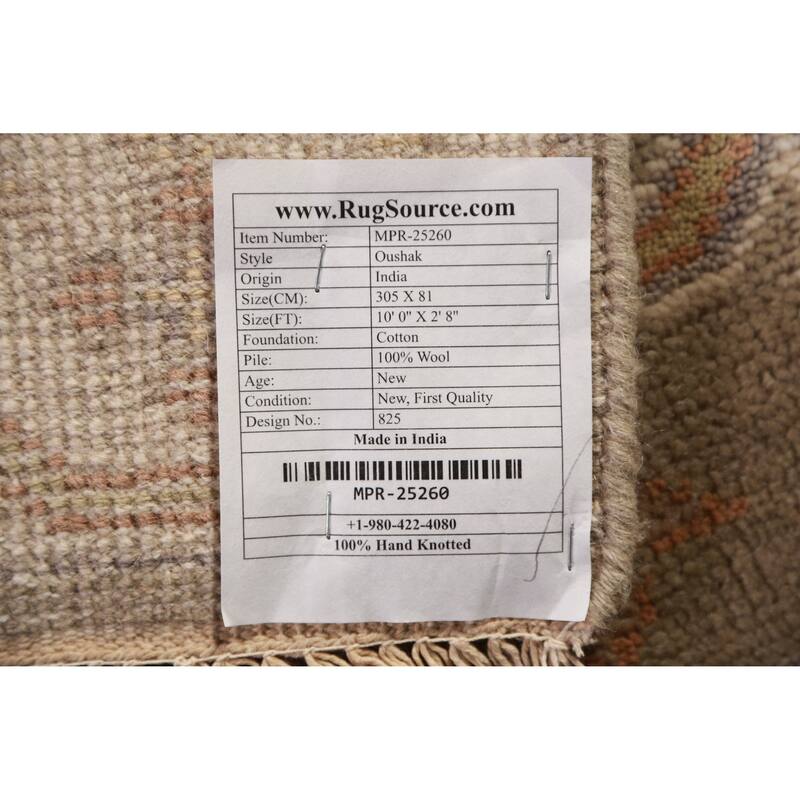 Light Brown Oushak Oriental Runner Rug Handmade Floral Wool Carpet - 2'8" x 10'0"