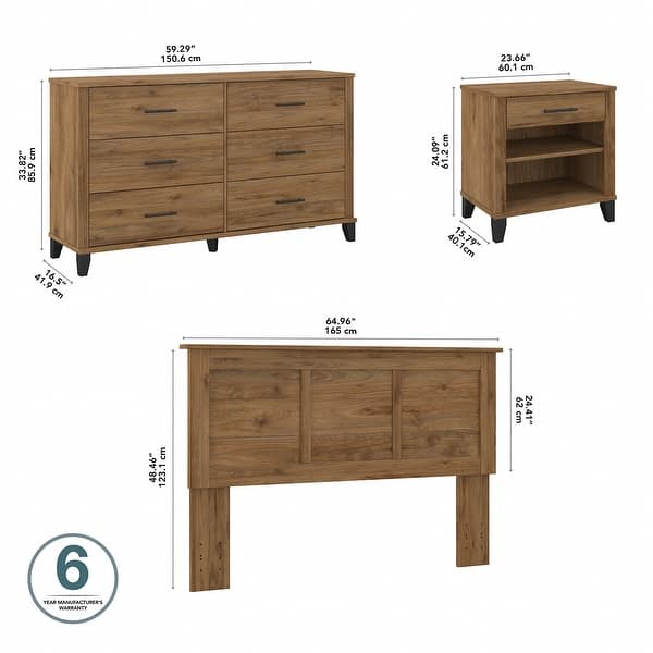 dimension image slide 5 of 6, Somerset Ash Grey Headboard, Dresser and Nightstand Bedroom Set
