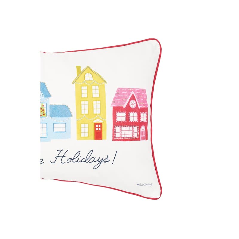 Village Holiday Printed & Embellished Throw Pillow
