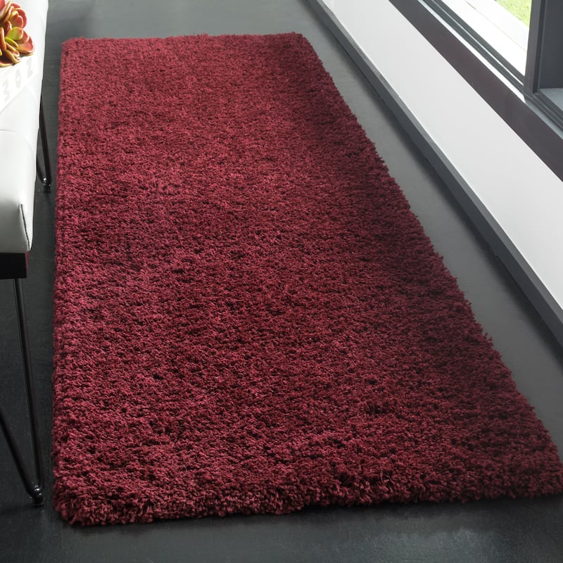 SAFAVIEH Laguna Shag Verdiana Solid Color 2-inch Thick Rug. - 2'3" x 10' Runner - Maroon - Runner