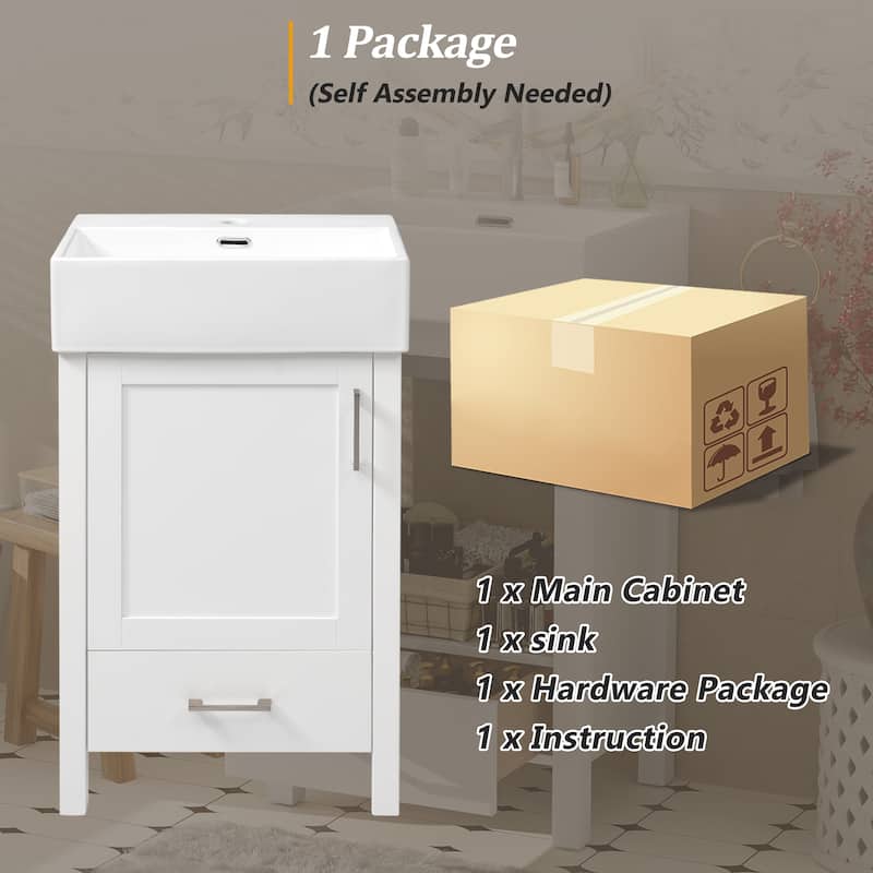 Small Bathroom Vanity 20 Inch with Sink, Solid Wood Cabinet, 1 Drawer 1 Door Storage, Freestanding, Modern Design