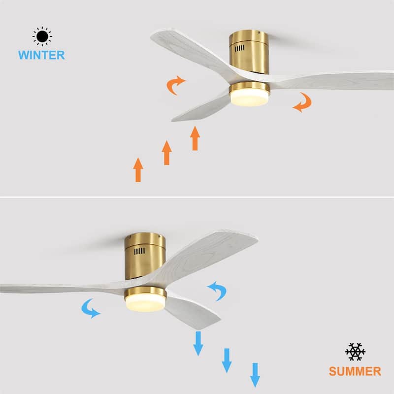 52 inch Flush Mount Ceiling Fans With/Without Lights & Remote Solid Wood Fans For Bedroom