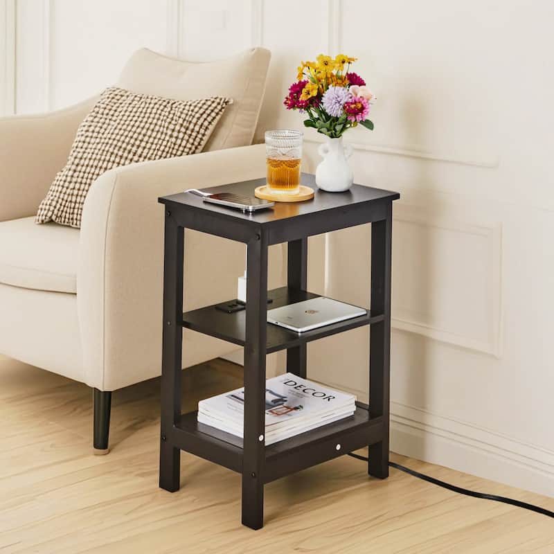 Javlergo Set of 2 Nightstand with Charging Station 3-Tier End Table with USB Ports and Outlets for Living Room Bedroom