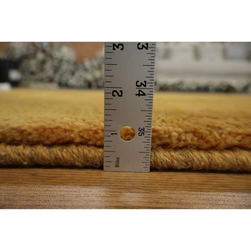 Hand Knotted Oriental 100% Wool Carpet Tribal Abstract Yellow & Gold Gabbeh Runner Rug - 6' 8'' X 2' 11''