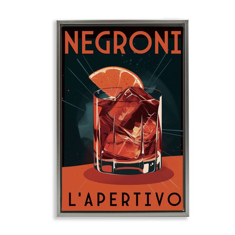 Stupell Vintage Midcentury Negroni Drink Framed Floater Canvas Wall Art Design By Andreas Magnusson - 21 x 31 - Grey