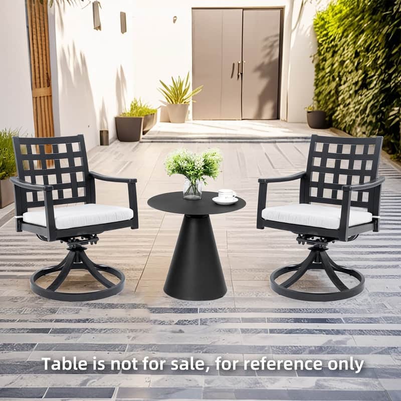 Modern Swivel Rocking Chairs - 2-Piece Cast Aluminum Set with Sunbrella Cushions - Weather-Resistant for Outdoor Use - Ember Black