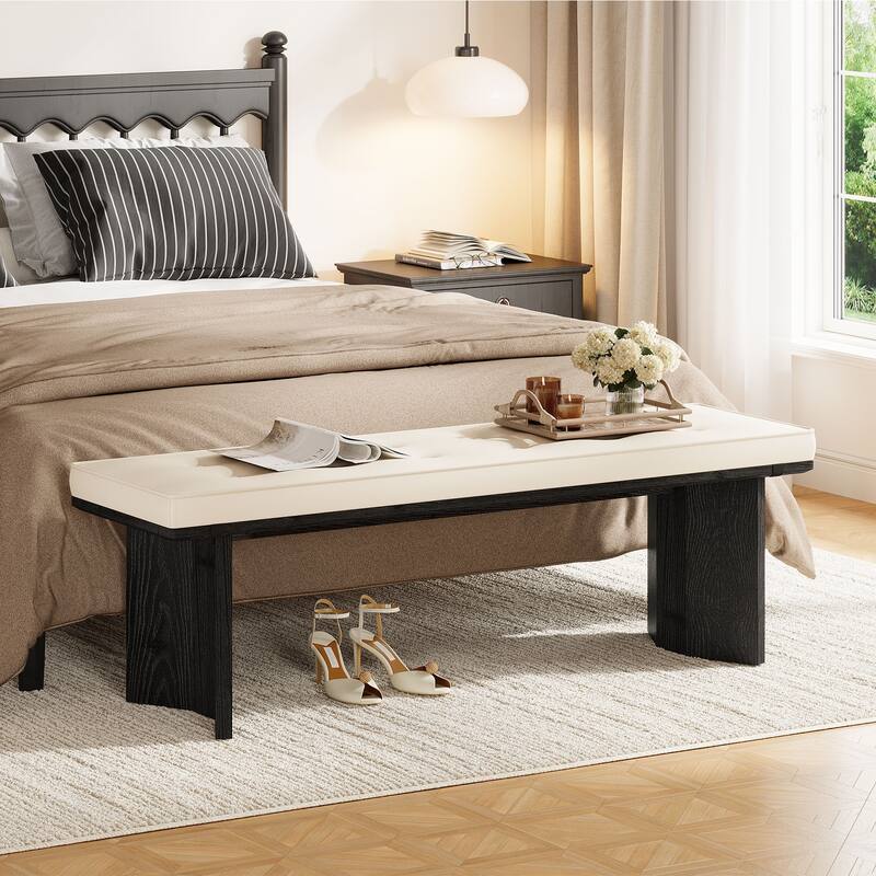 55-Inch Solid Wood Bench with Removable Cushion - Black