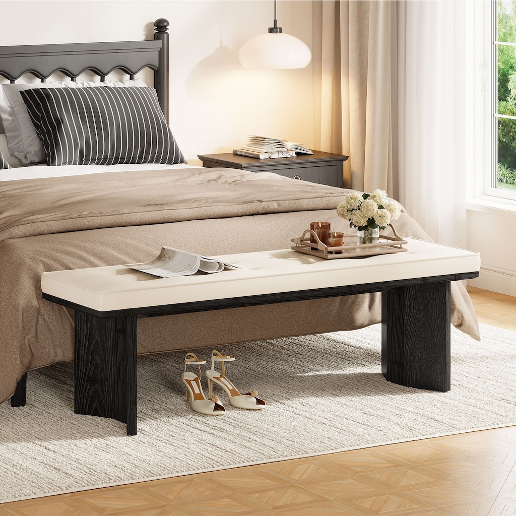 55-Inch Solid Wood Bench with Removable Cushion