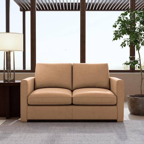 slide 2 of 7, Grace 61'' Genuine Leather Square Arm Loveseat