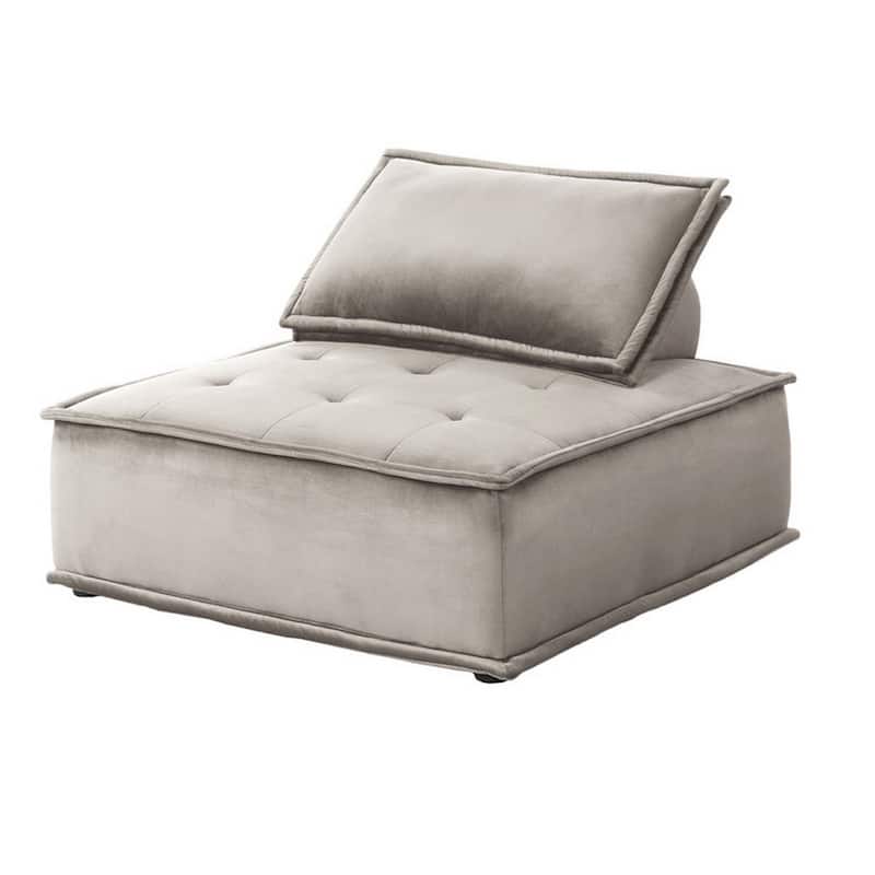 Nob 80 Inch 3 Piece Sectional Sofa and Ottoman, Tufted, Gray Velvet