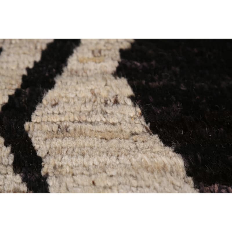 Geometric Moroccan Area Rug Handmade Beige Oriental Wool Carpet - 6'5" x 9'5"