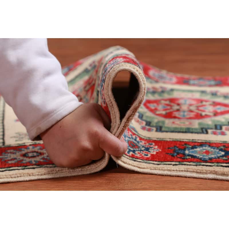 Traditional Kazak Rug Hand-Knotted Oriental Beige Wool Carpet - 2'0"x 3'0"