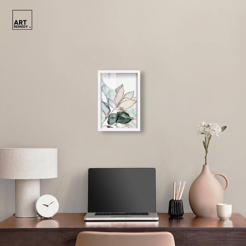 Pastel Leaves with Gold I Shadowbox by Art Remedy