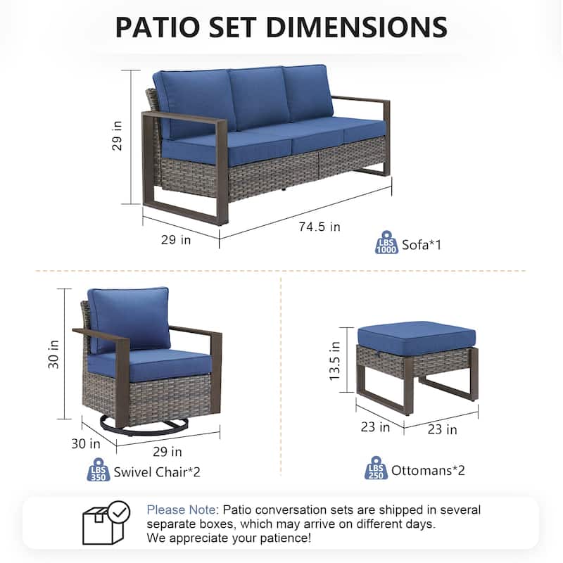 Pocassy Outdoor Sofa, Swivel Chair, Patio Chair Ottoman Set