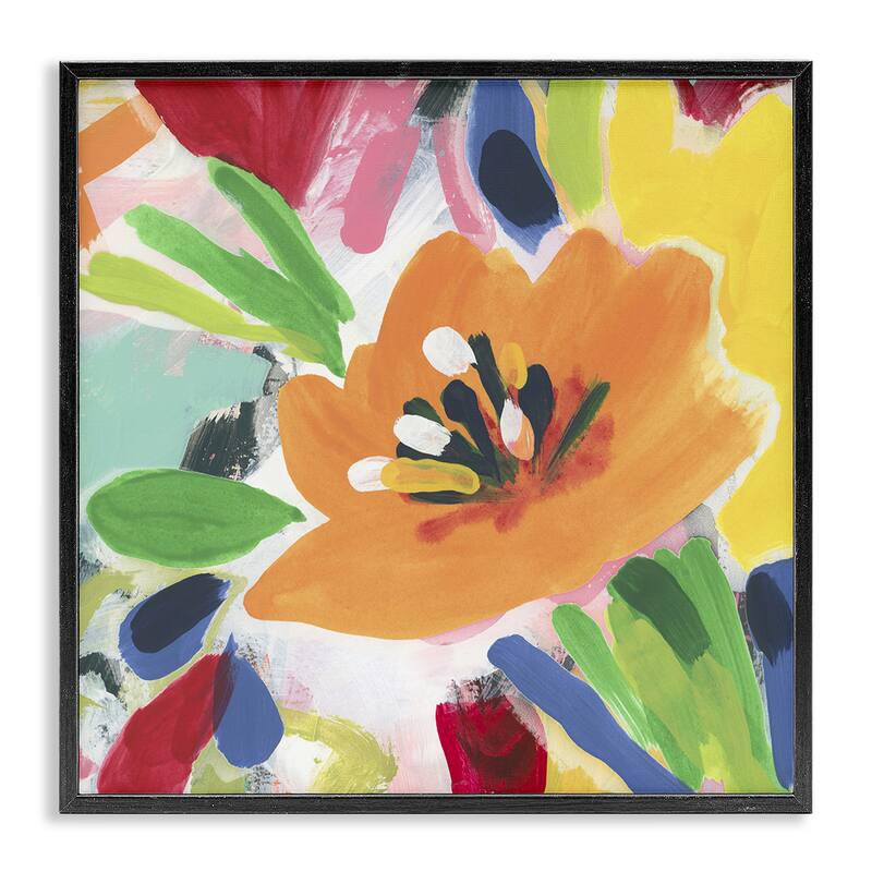 Stupell Vivid Orange Flower Impressions Framed Giclee Art Design By June Erica Vess - 17 x 17 - Black