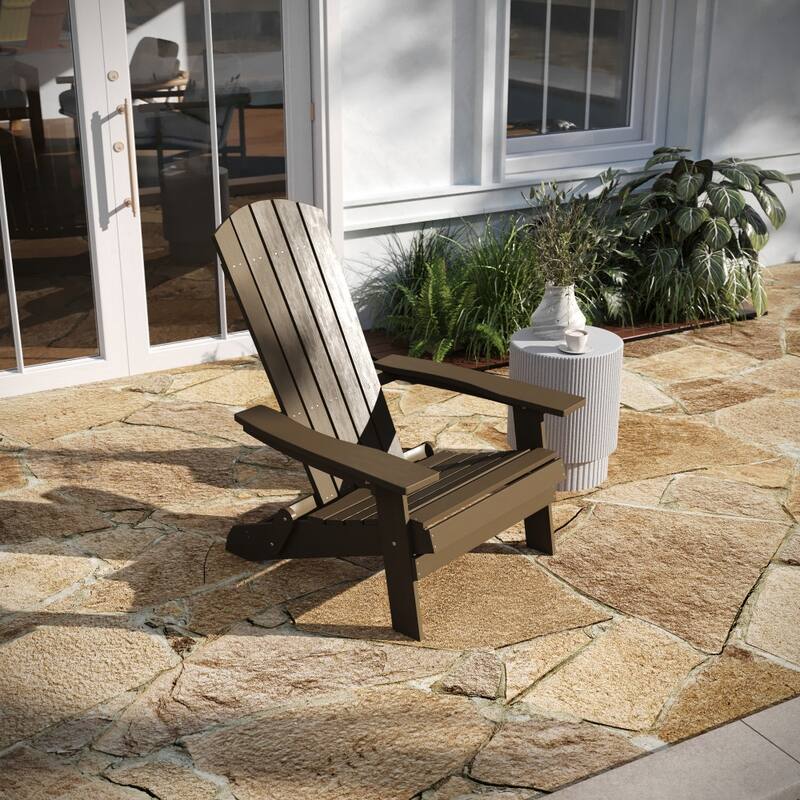 Set of 2 All-Weather Modern Wide Slat Back Poly Resin Adirondack Chairs