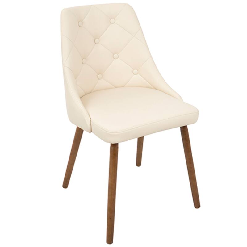 31.5" Walnut and Cream Quilted Faux Leather Modern Dining Chair