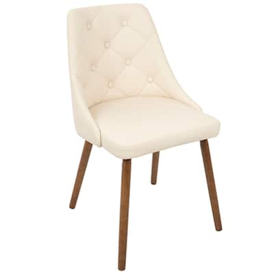 31.5" Walnut and Cream Quilted Faux Leather Modern Dining Chair
