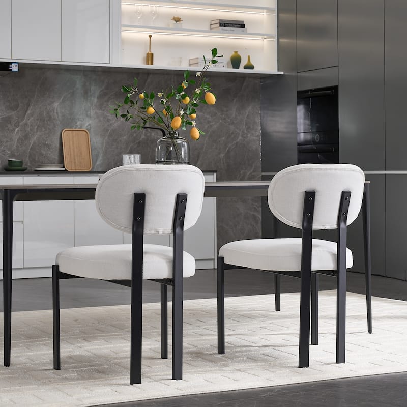 Modern Dining Room Chairs Set of 2, Mid-Century Upholstered Boucle Kitchen Dining Chairs with Black Metal Legs