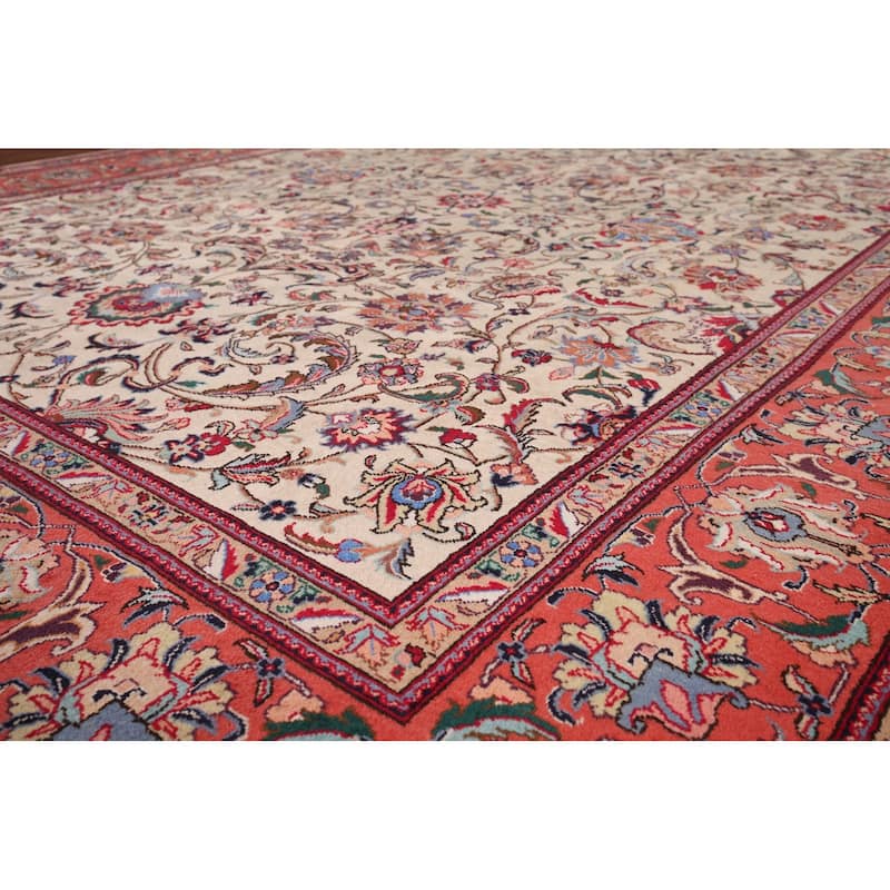 Signed Sarouk Vintage Persian Area Rug Handmade Wool Carpet - 9'10" x 12'6"
