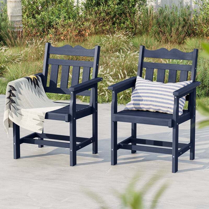 HIPS Patio Dining Chairs Ergonomic All-weather Patio Seats (Set of 2) - Navy Blue