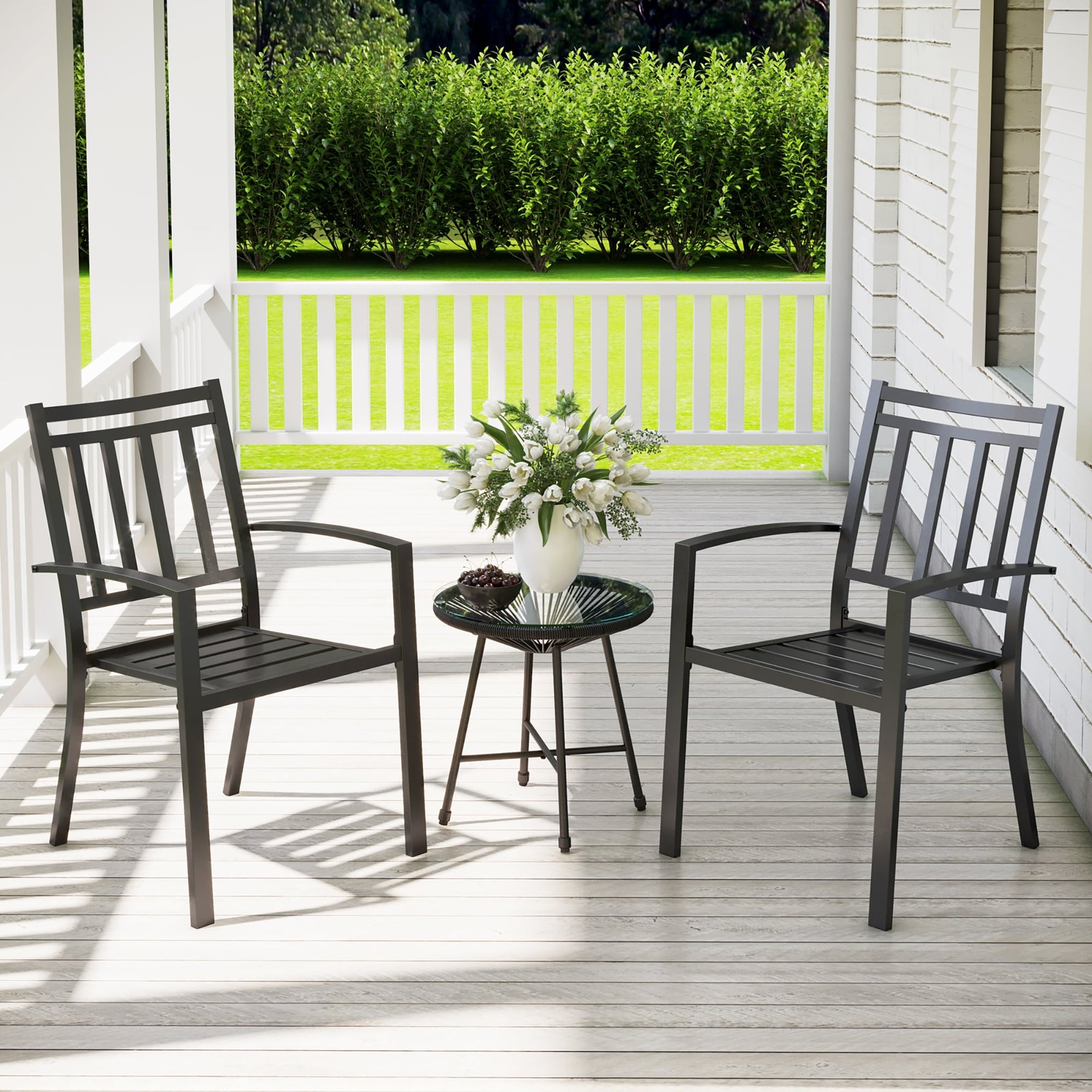 MAISON ARTS Patio Dining Chairs with 2 Metal Stackable Chairs for Outdoors