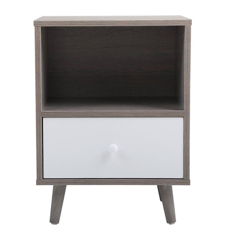 Set of 2 Gray Low Foot Bedside Tables with Drawer Storage - Gray