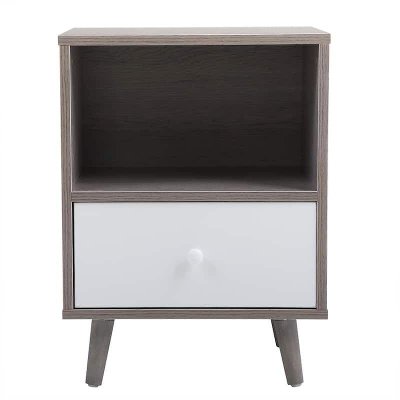 Set of 2 Low Foot Bedside Table with Drawer and Storage Compartment - Grey - 1-drawer