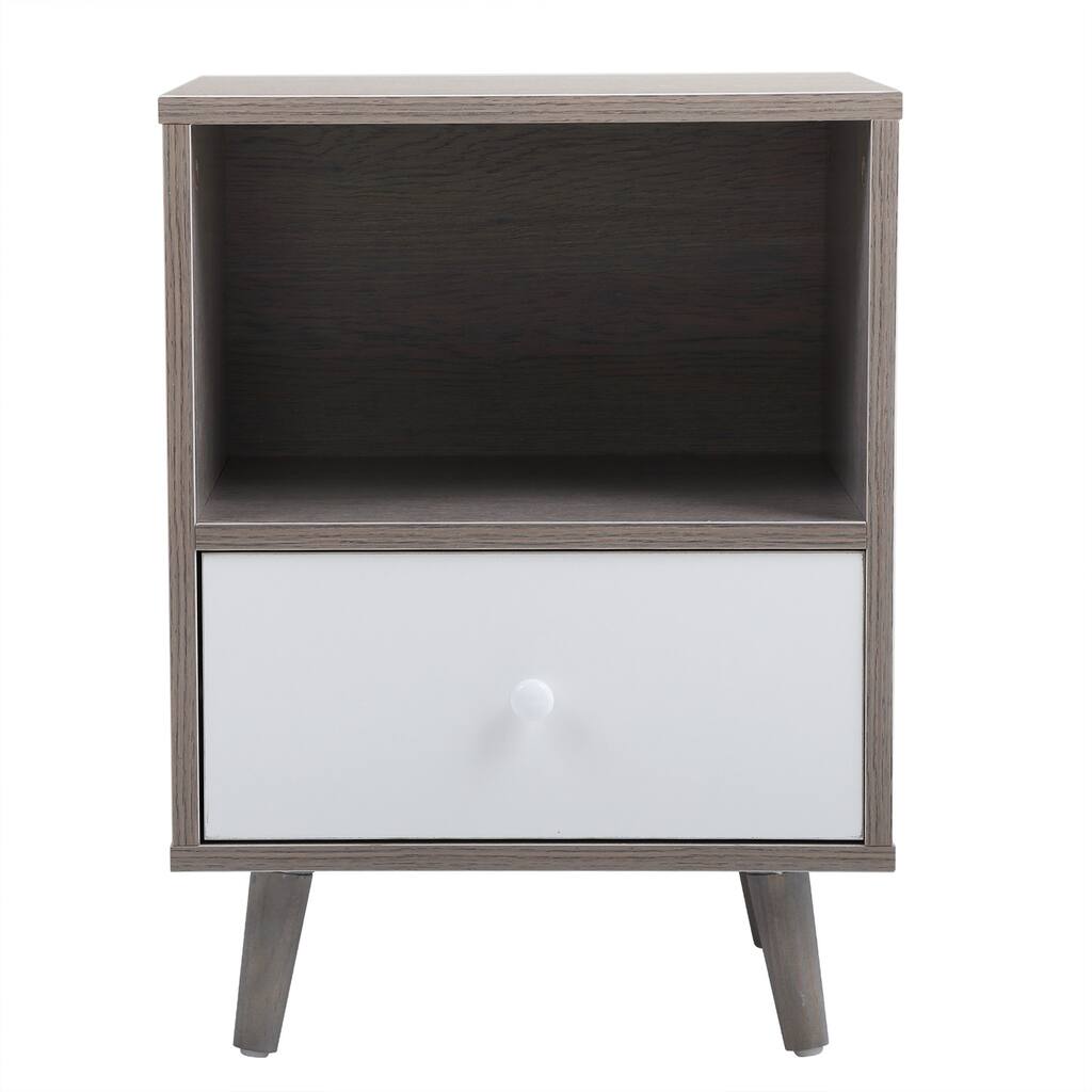 Set of 2 Low Foot Bedside Table with Drawer and Storage Compartment