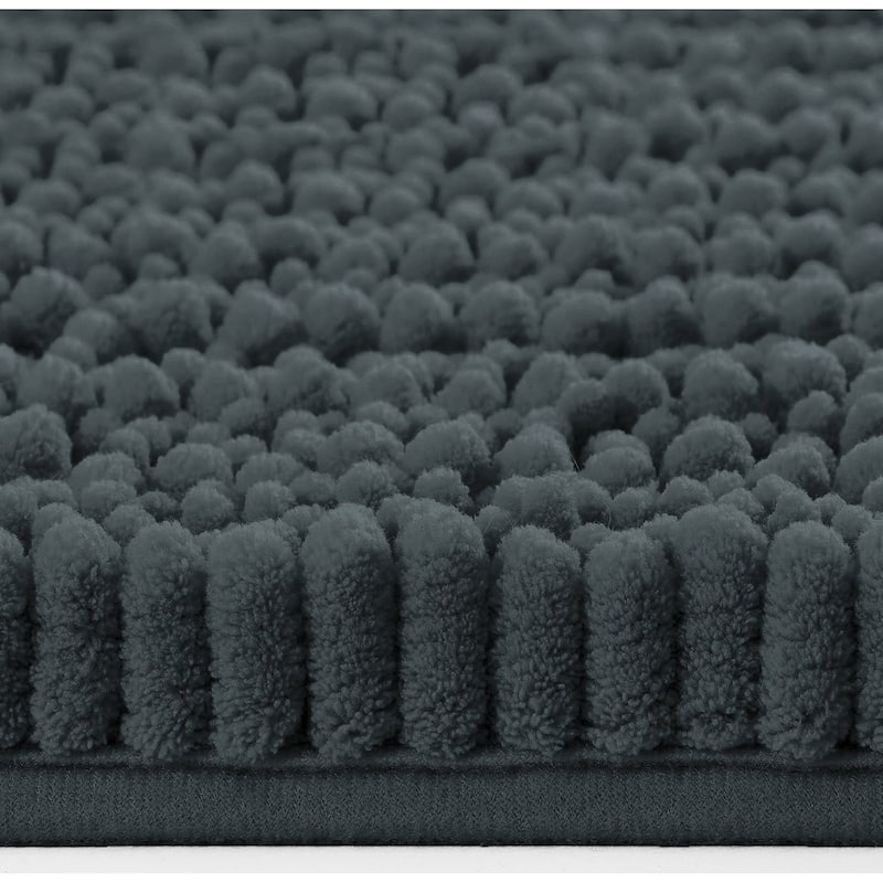 24"x16" - Charcoal Grey Large Soft Cozy Plush Chenille Bath Mat Bathroom Rug