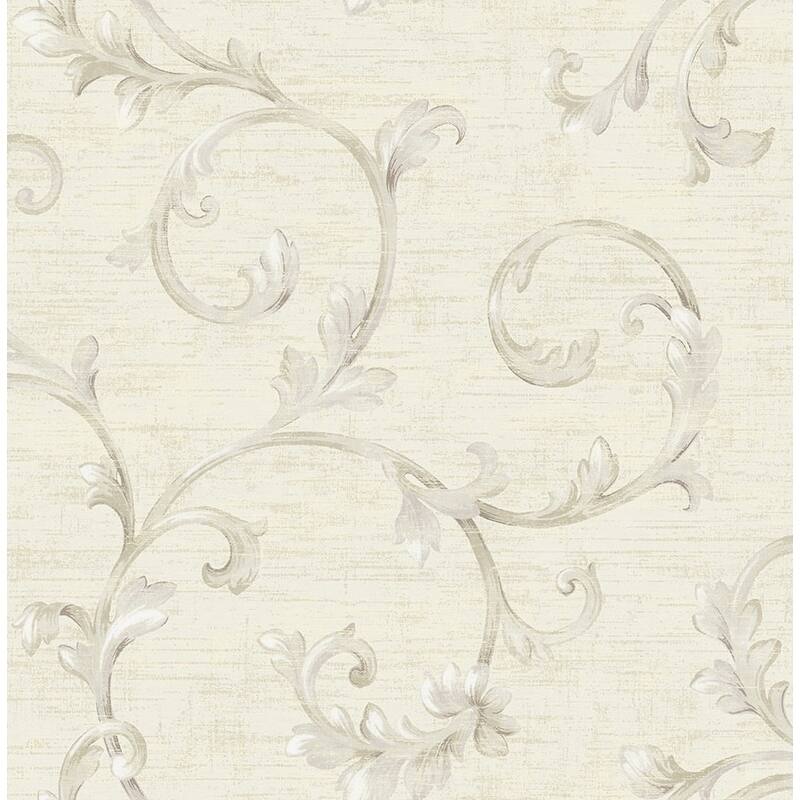 Seabrook Design Rhea Scrolls Unpasted Wallpaper - 20.5 in W x 33 ft. L - Metallic Eggshell & Lavender
