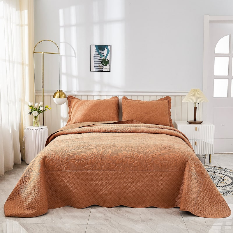 MarCielo 3 Piece Cotton Oversized Bedspread Quilt Set Tmonica - Royal Orange - Oversized King