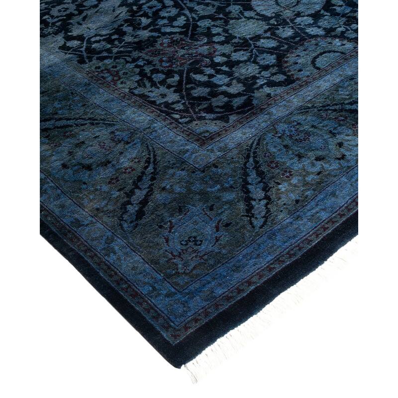 Overton Hand Knotted Wool Vintage Inspired Modern Contemporary Overdyed Blue Area Rug - 6' 3" x 8' 9"