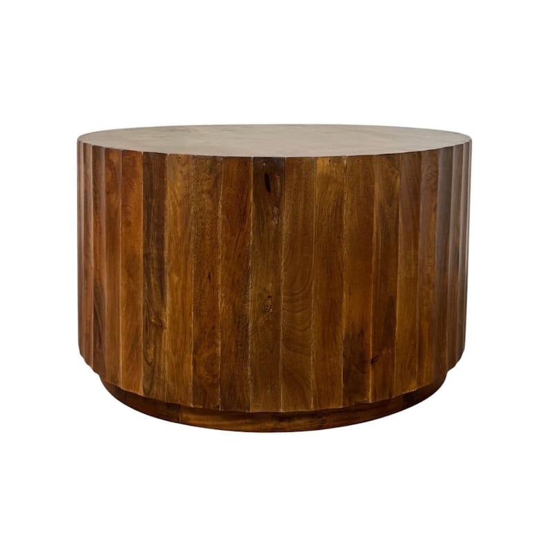 Harrison Groove Coffee Table - Elegant Round Solid Wood Top Side Table - Chestnut