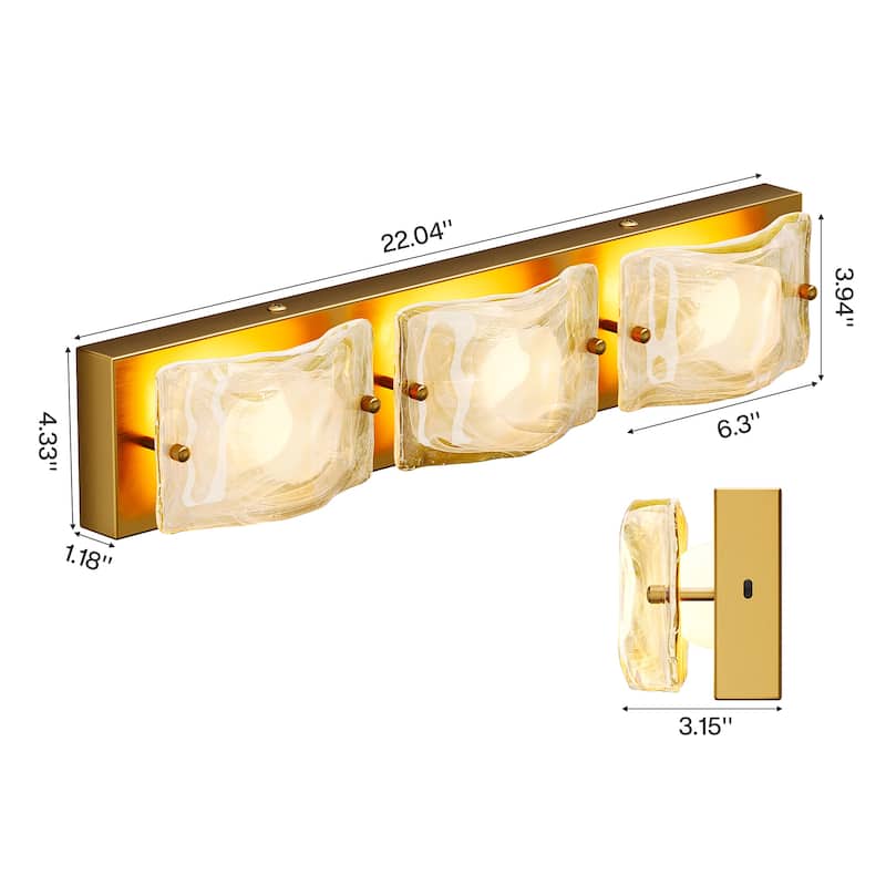 3 Tiles Cloud Glass Gold Copper Bathroom Vanity Light