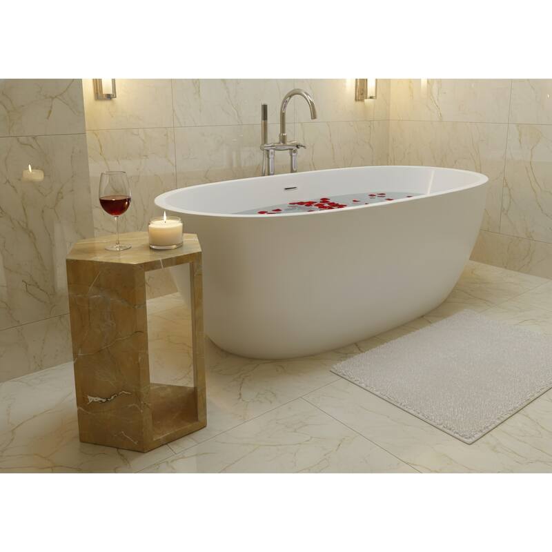 Roomfitters Luxury Natural Marble Hexagon Side Table, Solid Stone Geometric Pedestal End Table, Polished Finish