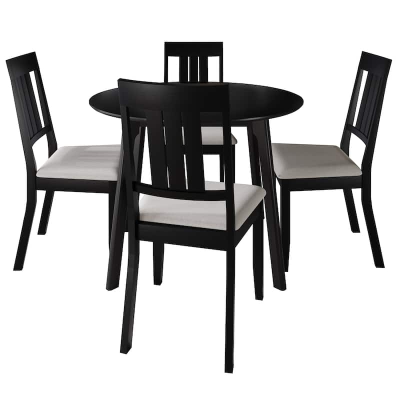 CraftPorch Classic 4-Piece Chair and Round Table Wooden Dining Set - Black