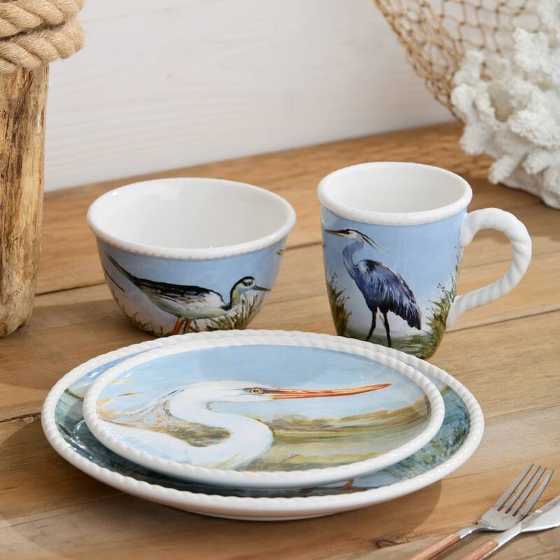 Certified International Coastal Birds 9" Salad/Dessert Plates, Set of 4 Assorted Designs - 9.00"L x 9.00"W x 1.00"H