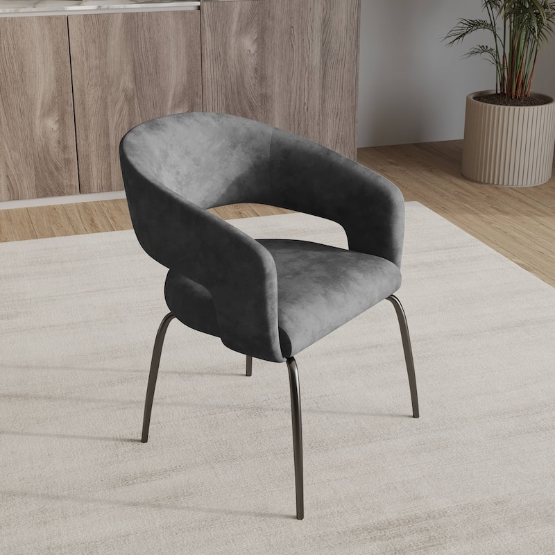 Open Back Dining Chair Upholstered in Leather or Velvet with Iron Legs
