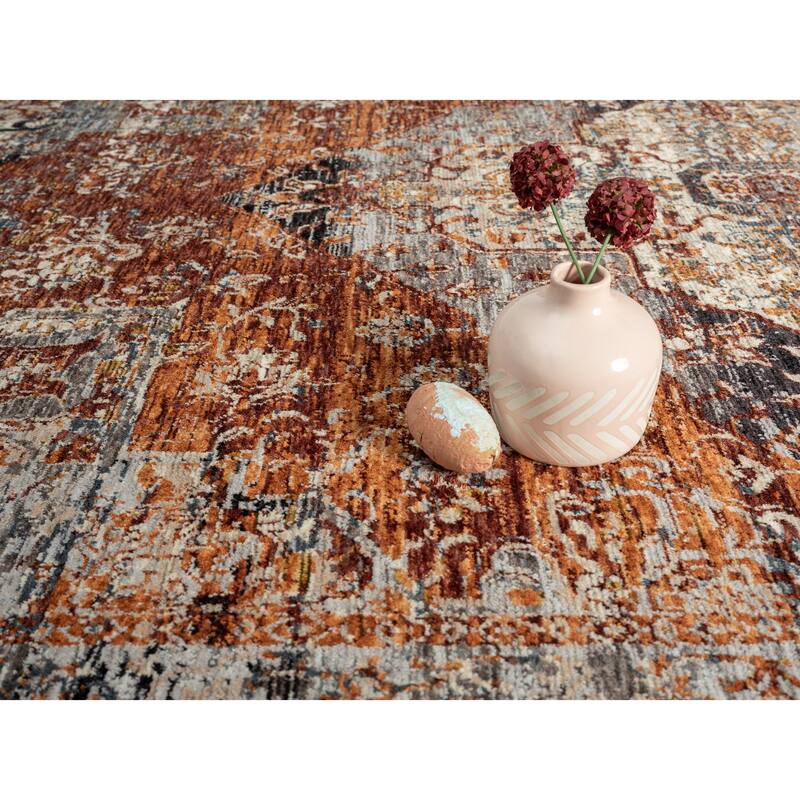 Amelia Collection Traditional Charcoal/Rust Area Rug